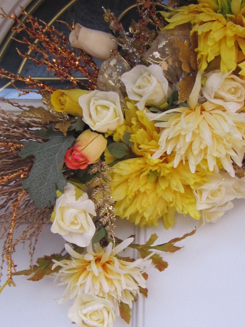 OOAK Glitter in GolD Rustic Swag Country Cottage home decor wreath