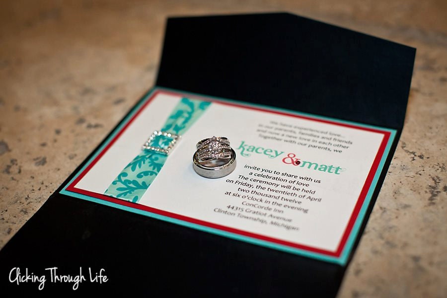 The Donovan Pocket Fold Wedding Invitation - Black, Red and Tiffany Blue