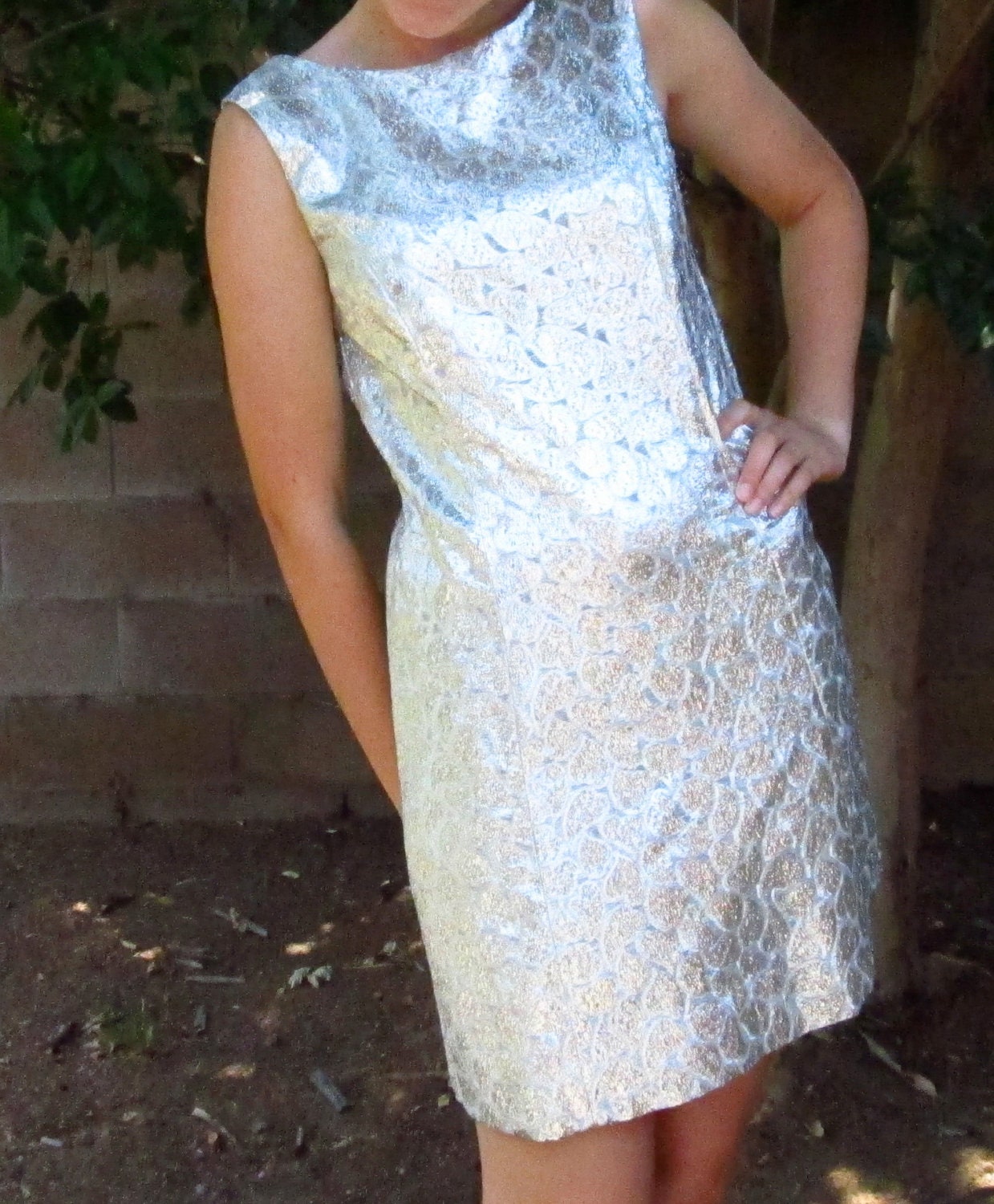 1960s vintage silver brocade dress - 8 10