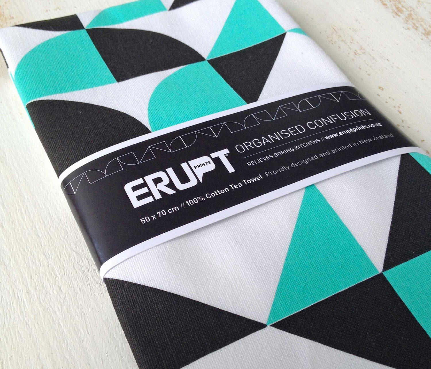 Designer tea towel - TEAL and black  //  Organised Confusion