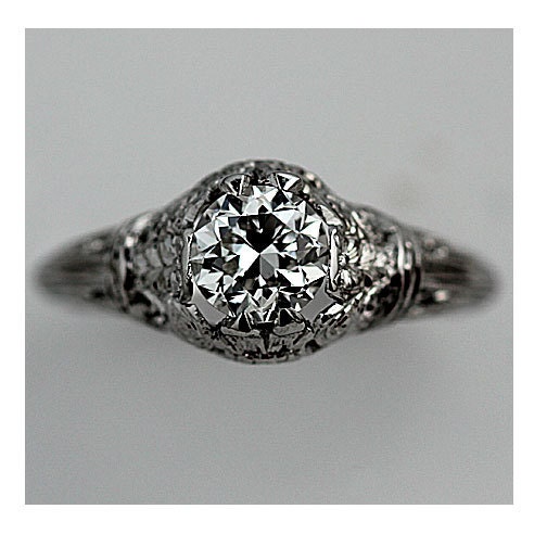 Art Deco Platinum Old European Cut Diamond Engagement Ring Circa 1930's