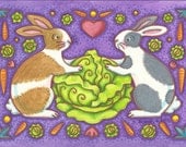 RABBITS Country Folk Art Bunny Cabbage Patch Susan Brack EBSQ