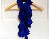 Bright Blue Scarf Ruffled T Shirt Scarf Recycled Tshirt Domino's Series