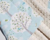 Gender Neutral Baby Blanket - Michael Miller Windy Day with Cream Minky - Ready to Ship
