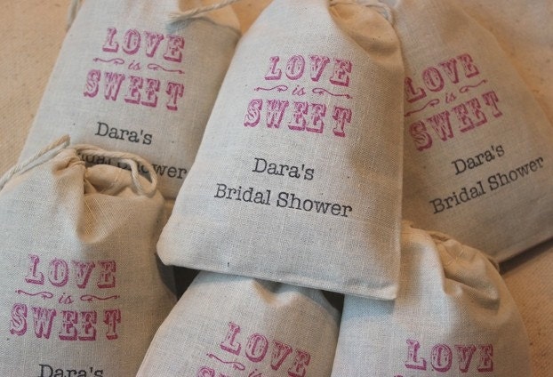 50 Personalized Lavender filled Bridal Wedding Favor Bags - Vintage Love is Sweet Organic Muslin Cotton Gift Bags 3x5 Il_170x135