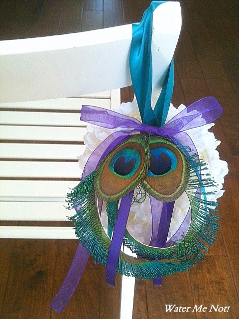 Peacock Hydrangea Kissing Ball -Pomander Ball for your peaock wedding-lets customize it to match your wedding colors
