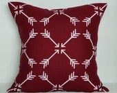 Red Hand Stenciled Linen Pillow Cover