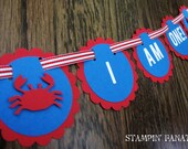 Sailing Boy Collection- "I am One" High Chair Banner with crabs. Nautical theme. Mini Banner. Nautical Birthday. Pacific & Red. Il_170x135