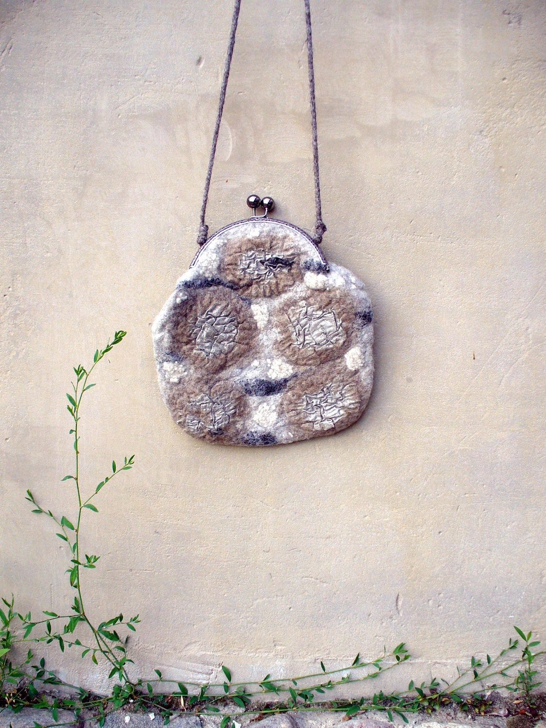 Nuno Felted Coin Purse with black bag frame metal closure, Pouch, Clutch, handmade, OOAK, Wet Felted   Ready to Ship