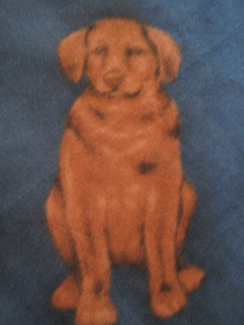 Labs on Blue with Brown Handmade Blanket - Ready to Ship Now