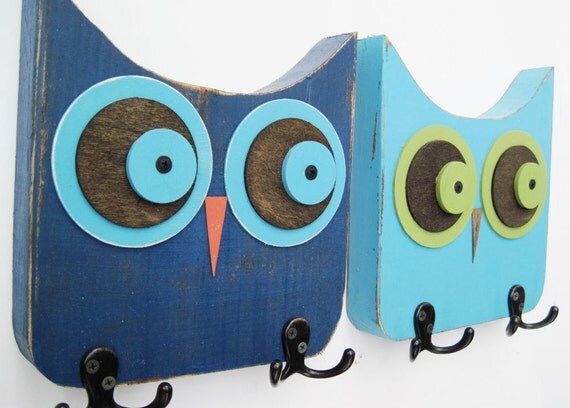 Navy Blue Owl Wall Hooks