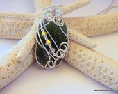 Sea Glass Beach Glass Olive Green Embellished Lake Erie Necklace