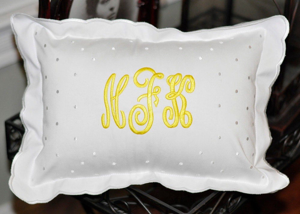 Monogrammed Pillow with Scalloped Edge and Dots