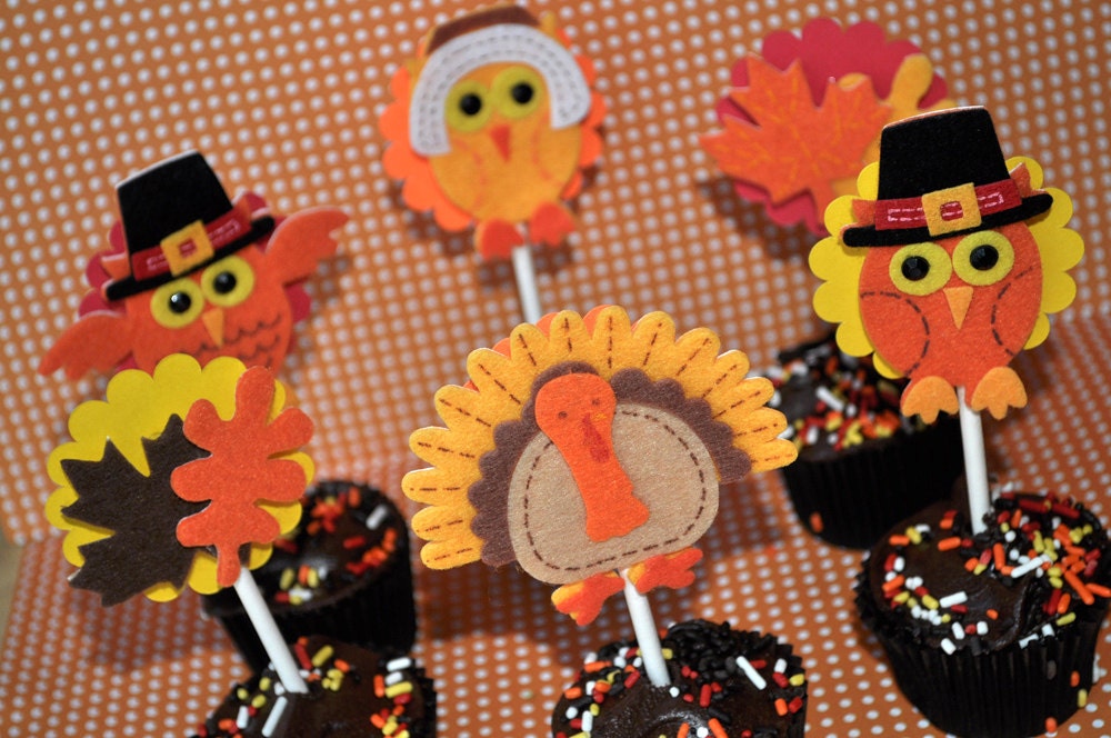 12 Thanksgiving Cupcake Toppers - Thanksgiving Decorations - Autumn or Fall Party Decorations Il_170x135