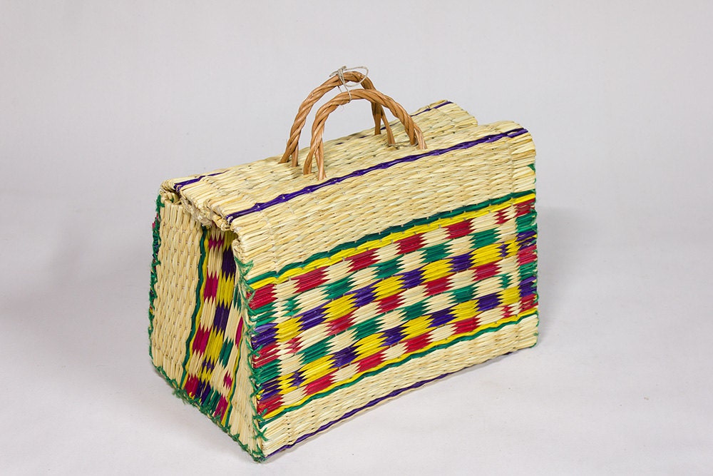 Handmade Reed Basket, no. 3. Colorful Chess