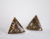 tiny triangle earrings in sparkly gold - geometric earrings - sterling silver post earrings
