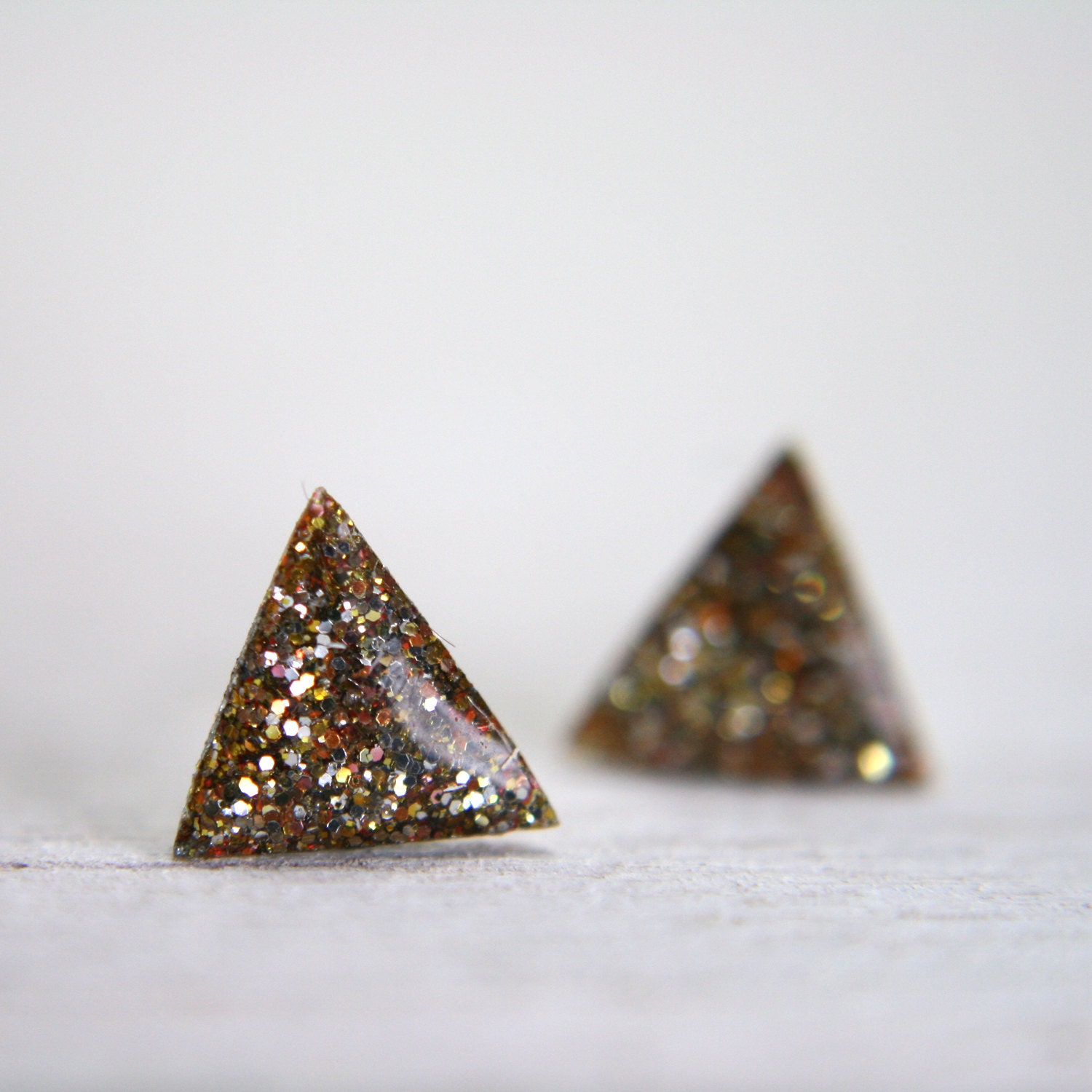 tiny triangle earrings in sparkly gold - geometric earrings - sterling silver post earrings