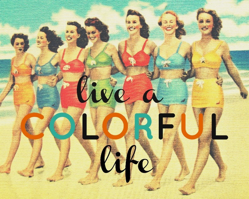 Color Photography LIVE a COLORFUL LIFE 11x14 quote typography text inspirational print aqua red Beach Retro Nostalgia Gifts for her