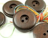 Wooden Buttons - Antique Round Cascading Recessed Center Brown Wood Buttons, 1.18  inch (10 in a set)