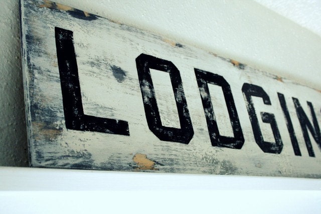 Rustic Primitive LODGING Sign Hand Painted
