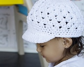 Girls Clothing Accessories, Hats, Girls Crochet Newsboy Cap Beanie Hat with Visor, Girls Newsboy Cap, Cotton Hat - White