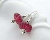Pink dangle earrings fuchsia fuschia magenta hot pink sterling silver vintage Lucite beads