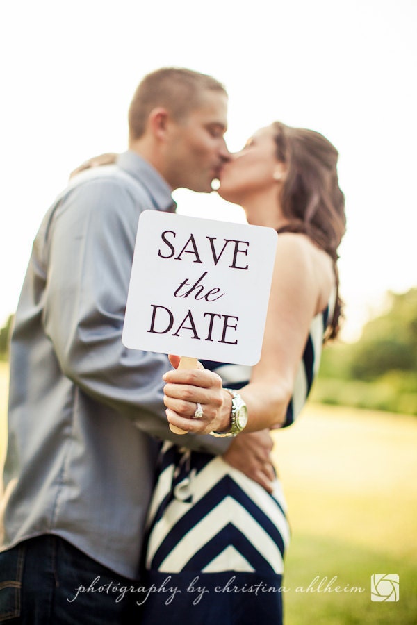 Set of Save the Date Engagement Picture Signs - I Love Him &  I Love Her More