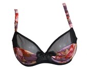 Etsy SALE, FLO Retro Floral print silk underwire Bra - Non padded bra