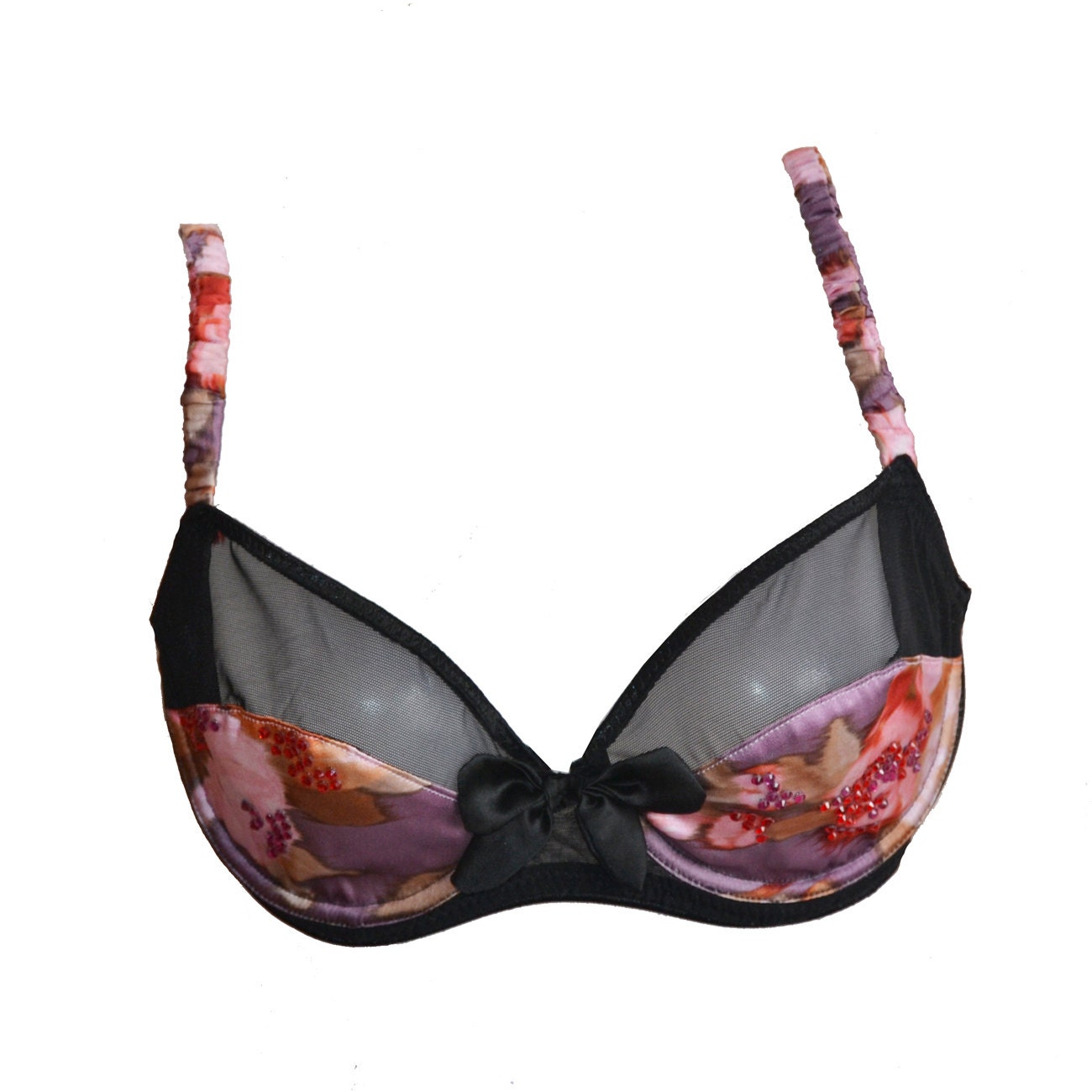 Etsy SALE, FLO Retro Floral print silk underwire Bra - Non padded bra