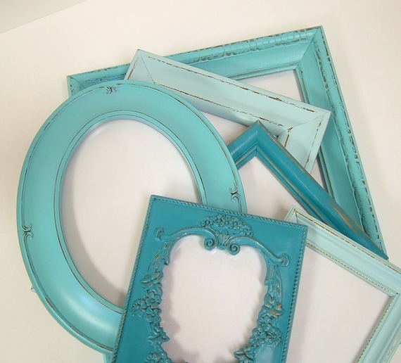 Shabby Chic Frames Picture Frame Set Aqua Turquoise Beach Wedding Shabby Chic Cottage Home Decor