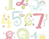 Watercolor Illustrated Numbers Wall Art Print