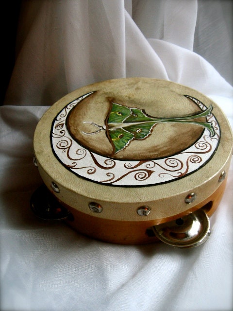 Crescent Moon and Luna Moth Tambourine