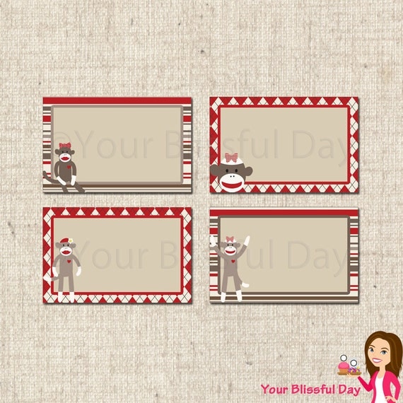PRINTABLE Girl Sock Monkey Label Tents Il_570xn