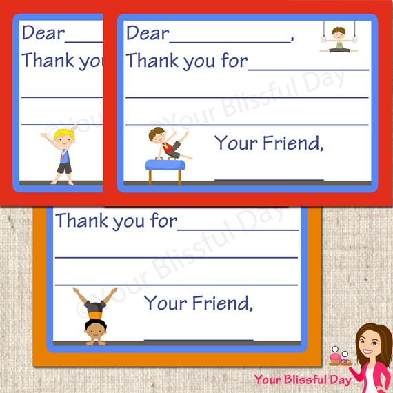 PRINTABLE Boy Gymnast Fill-in-the-Blank Thank You Cards Il_570xn