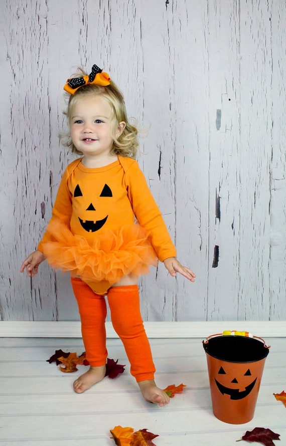 Jack O Lantern Baby Girl Tutu Bodysuit And Leg Warmer Set- Halloween Pumpkin Costume - Sizes Newborn - 18 Months