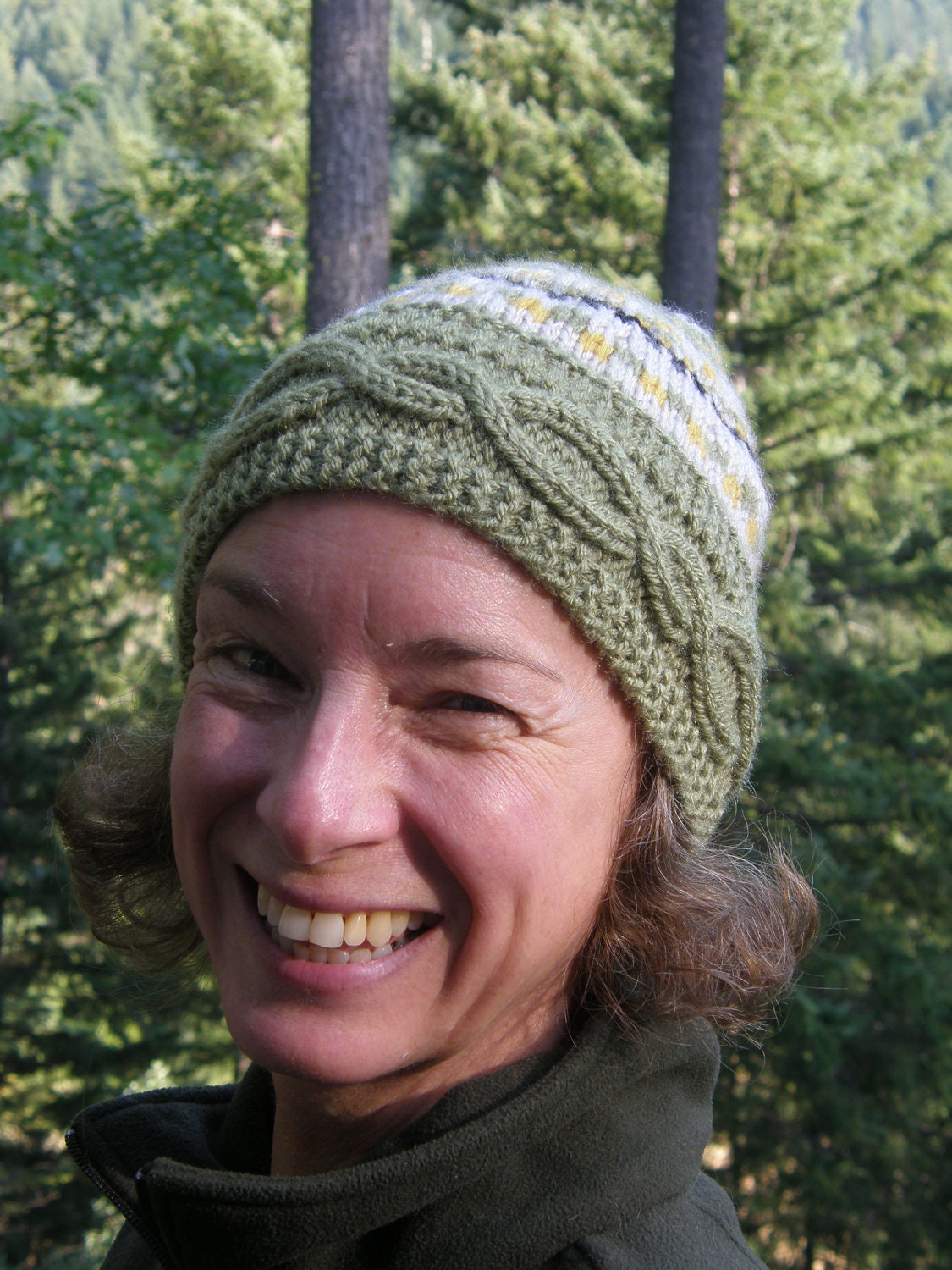 Hand Knit Hat - SAGE GREEN - Fair Isle - MoonDanceTextiles