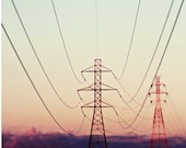Landscape Photography- 8x10 Power lines sunset blue pink red symmetrical art lines tower