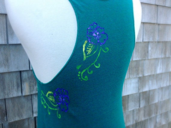 SALE - Neon Flowers Teal Racerback Tank Top