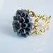 Floral Filigree Ring. Charcoal Grey Dahlia on Gilded Gold plate adjustable Ring. Bridal Party & Wedding Day Jewelry. Slate Gray Moody Dark