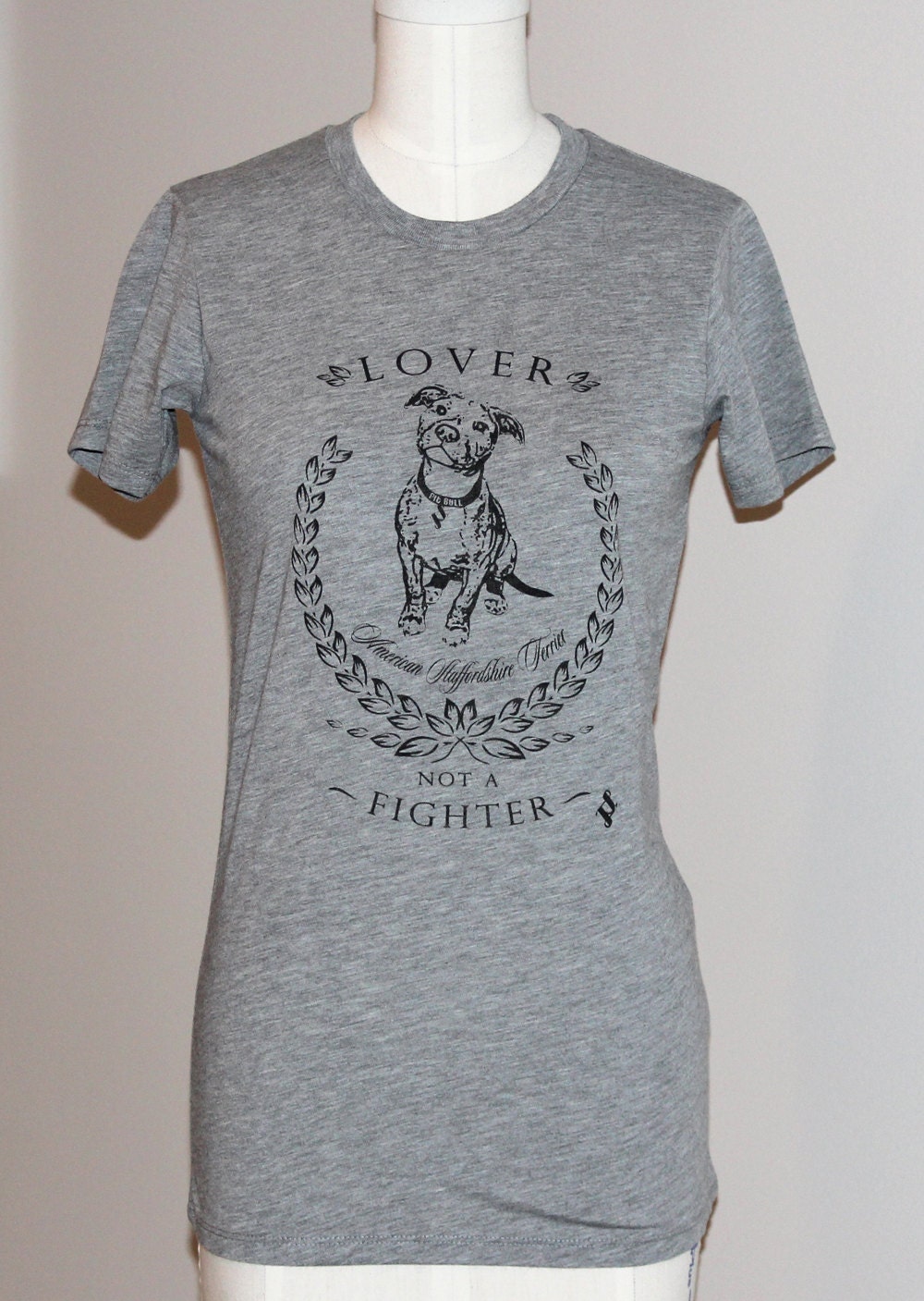 Lover Not A Fighter Pitbull Staffordshire Terrier Tee in Heather Grey