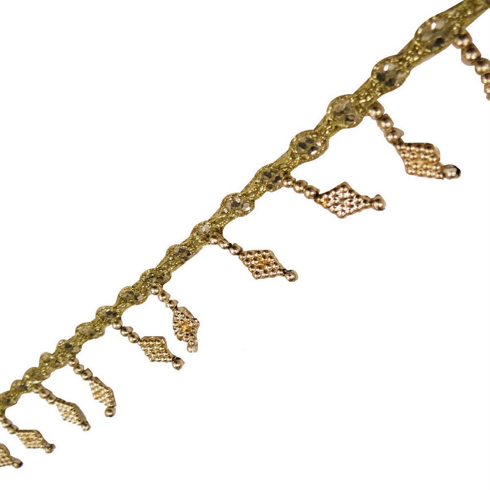 FREE SHIPPING Gold Beaded Fringe Ribbon Trim Decorative Lace Craft Sewing India 4 Yard - FRT104A
