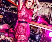 Berry Red Lace Babydoll with Black Lace Accents - Size S-M