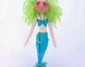 OOAK Mermaid Cloth Art Doll, Katie in Blue