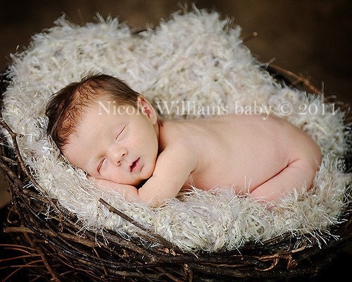 Fur Texture Photo Prop Baby Mini Blanket Photography Prop. Hand Knit 'Wholesome' PuffPelt Nest Liner in Natural Color Cream Neutrals