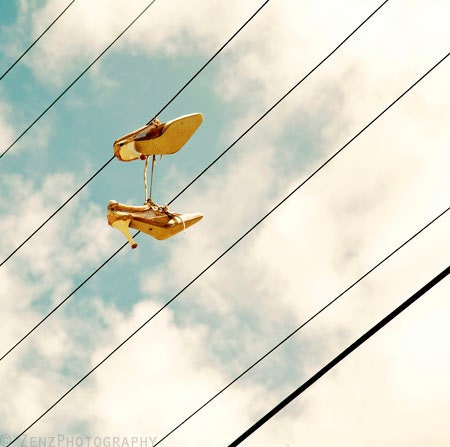 Still life photography, fine art photograph, shoes, high heels, cloudy sky, wall art print