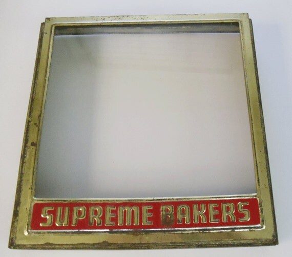 Antique Supreme Bakers Store Display Lid or Door - Tin with Glass Intact - Home Decor - Collectible