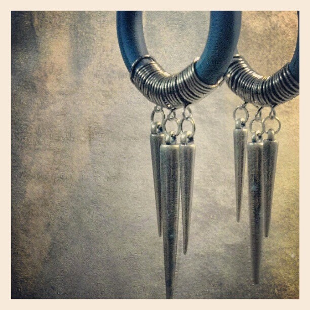 Fakers - Leather and Spikes  - Earrings for Stretched Lobes - Faux Gauges