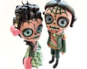 Marie Antoinette and Companion - Sugar Skulls - Pink and Green - Miniature Sculptures - Doll Ornaments