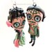 SALE - Marie Antoinette and Companion - Sugar Skulls - Pink and Green - Miniature Sculptures - Doll Ornaments