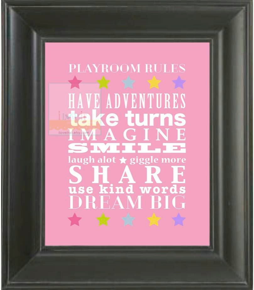Playroom Rules Subway Art Poster Print Sign . 8x10 A4 // Dream Big Children Kids Baby Wall Decor // Graphic Typography // Bright Colorful